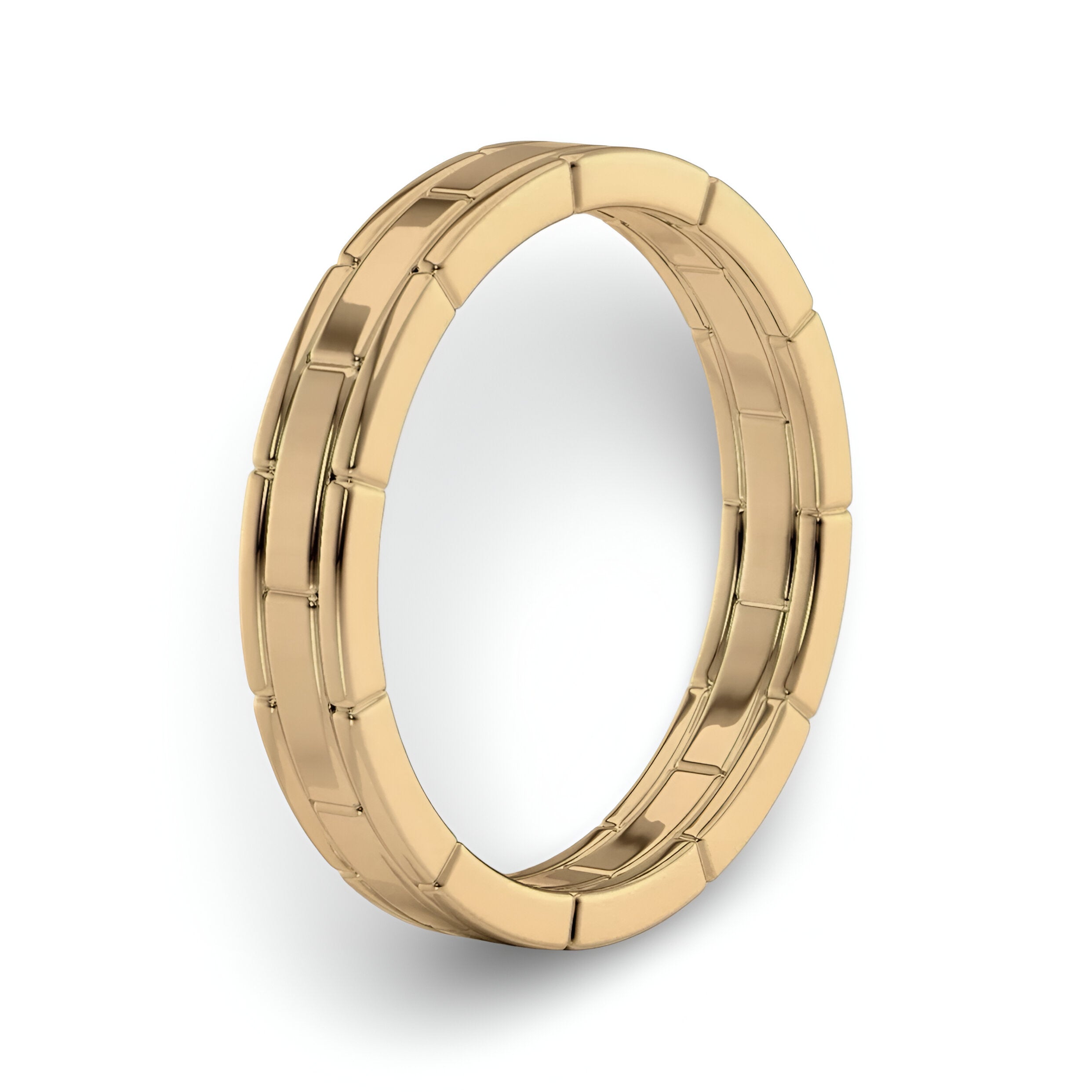 MG NOVO 4mm Geometric Block-Engraved Yellow Gold Band