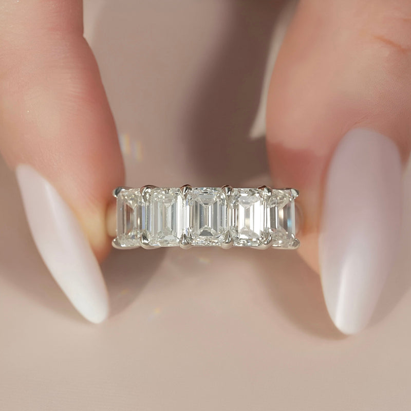 ELYSIAN EDGE™️ Emerald Half Eternity Ring in Sterling Silver