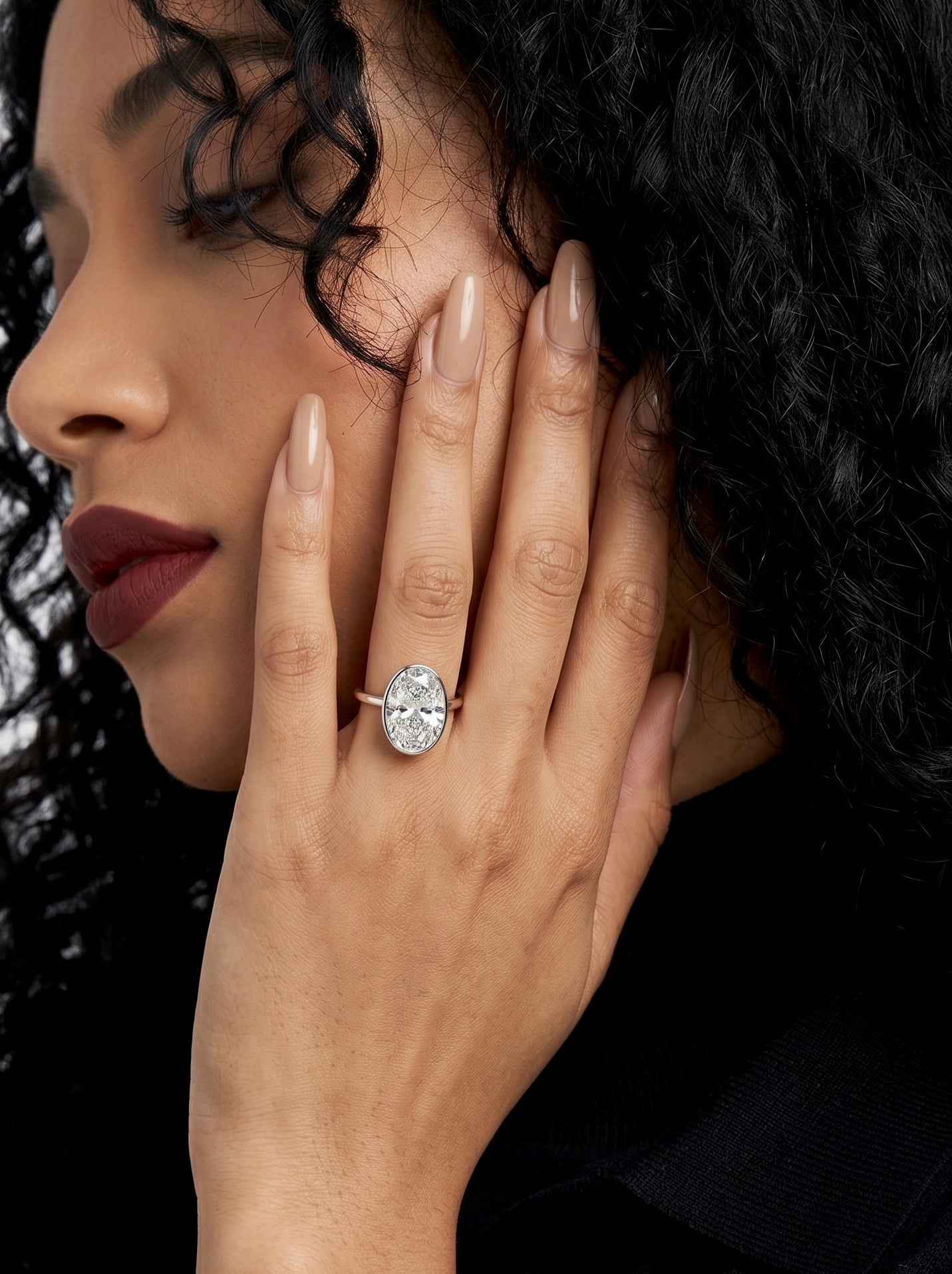 4.0 ct Oval Cut Moissanite Bezel Ring — Sterling Silver & White Gold