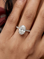 2.0CT Oval Cut Hidden Halo Pavé Engagement Ring - Sterling Silver & 9-14K White Gold
