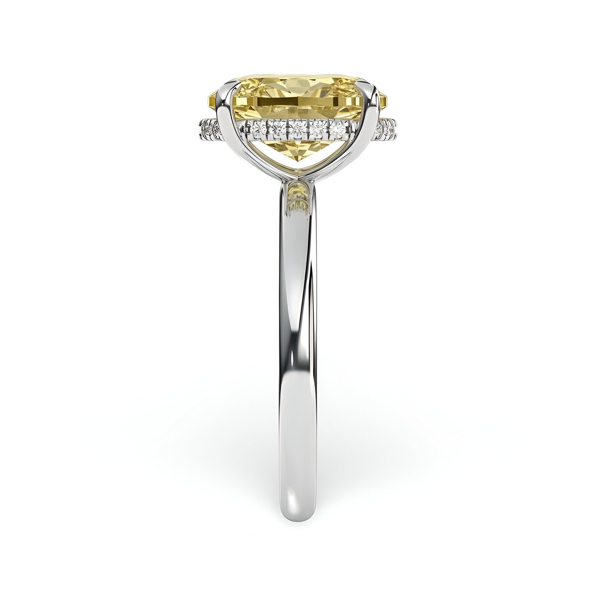 4.0ct Oval-Cut Yellow Stone Solitaire Ring with Hidden Halo