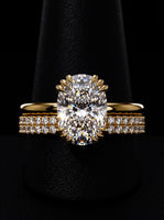 4.0CT Cushion-Cut Moissanite · Hidden Halo Solitaire · Triple-Claw Prongs · Double-Row Pavé Band · Yellow Gold