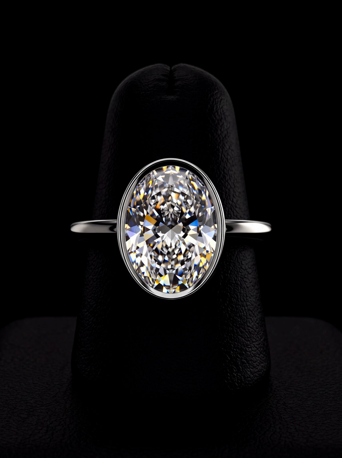 2.0 Ct Oval Cut Ring – Bezel Setting with Petal Gallery | Sterling Silver to White Gold MG ESSENCE