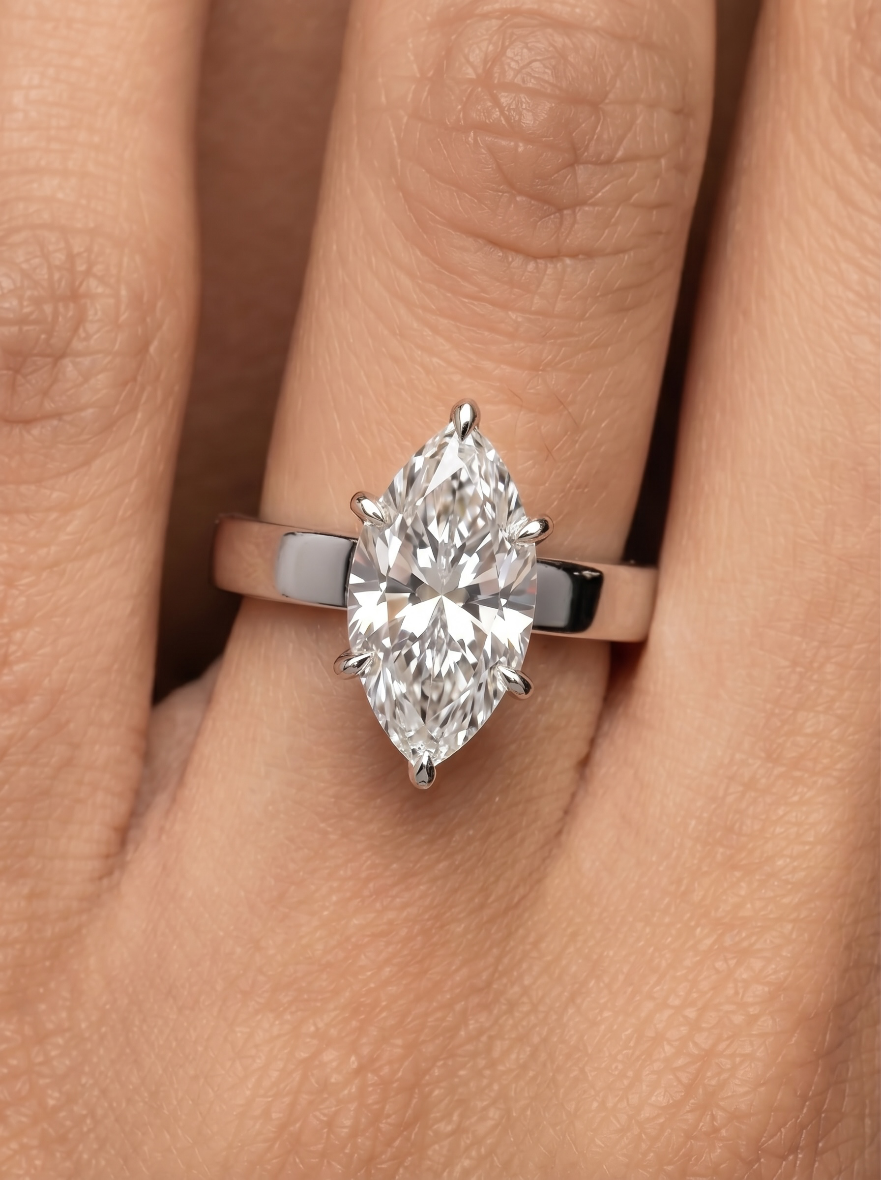 2.0ct Marquise Cut Hidden Halo Solitaire – Sterling Silver & White Gold Edition
