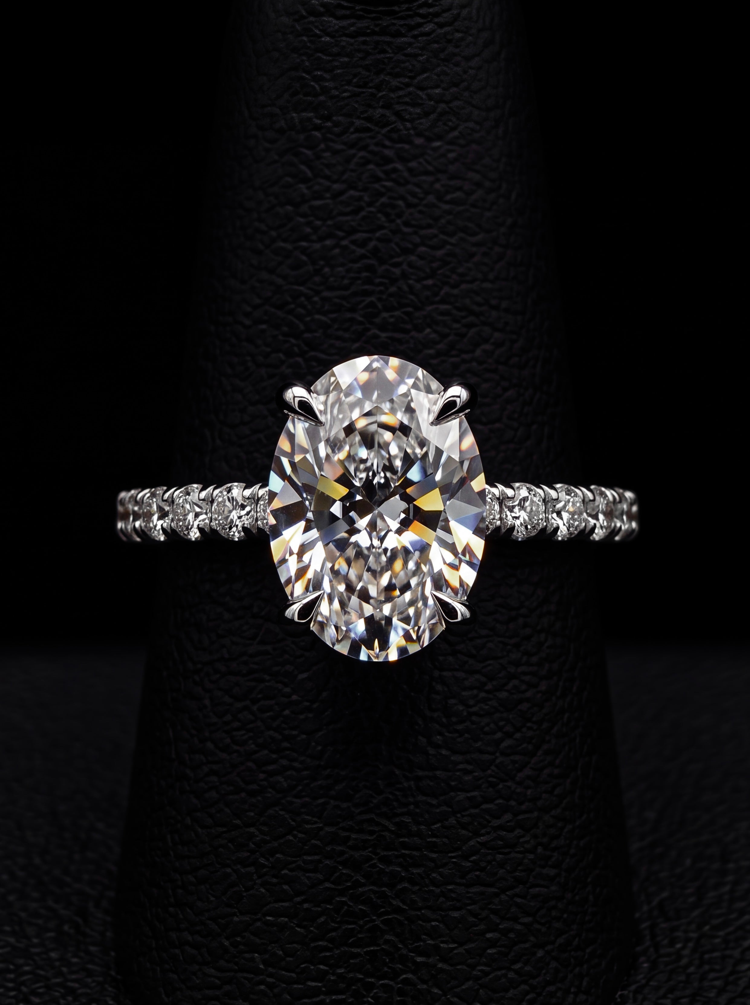 3.0ct Oval Cut Hidden Halo Pavé Engagement Ring - Sterling Silver & 9-14K White Gold