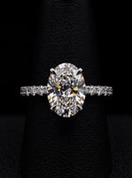 3.0ct Oval Cut Hidden Halo Pavé Engagement Ring - Sterling Silver & 9-14K White Gold