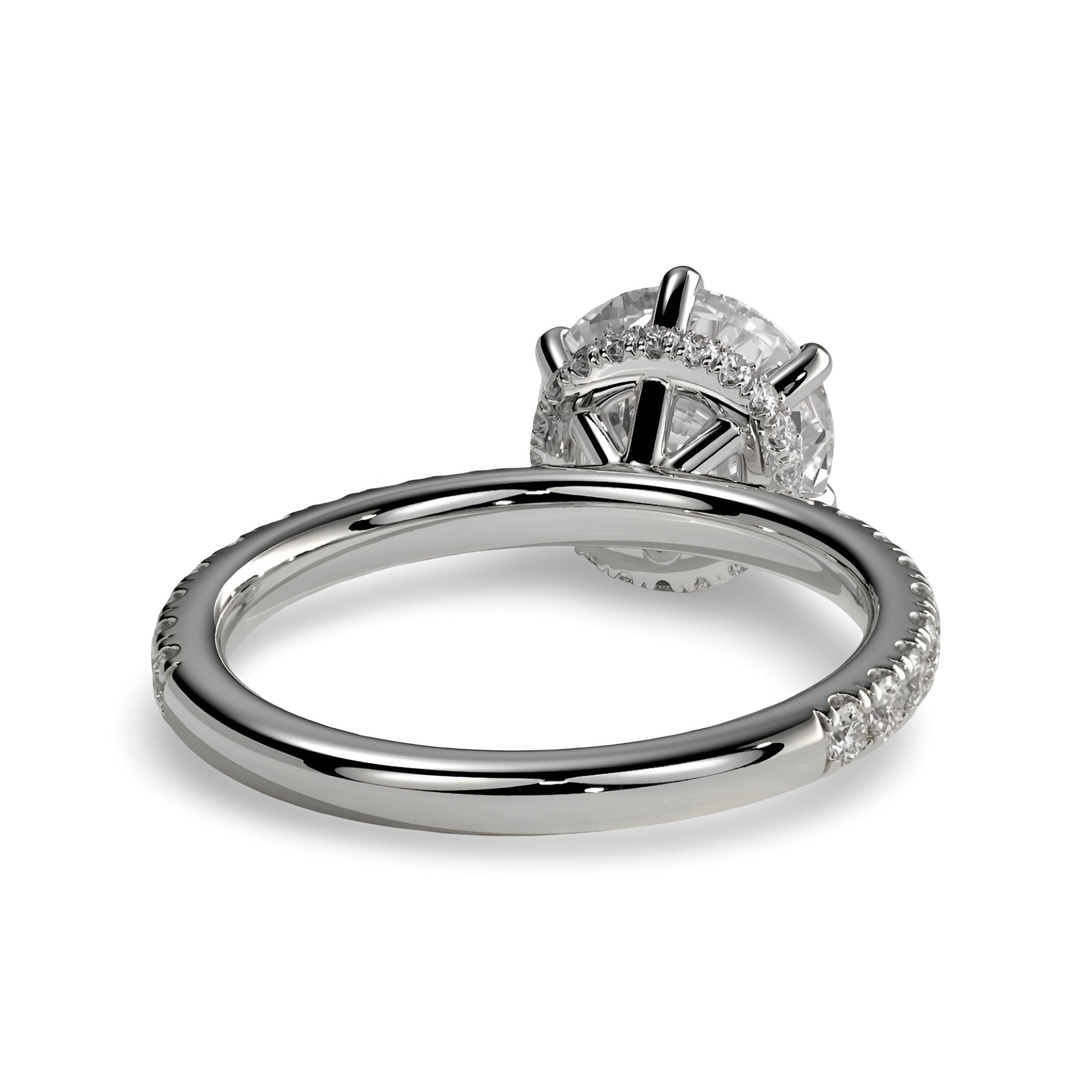 2.0 Ct Round Brilliant Moissanite Ring – 5 Eagle Claw Prongs with Hidden Halo & Pavé Band | Sterling Silver & 9–14K White Gold