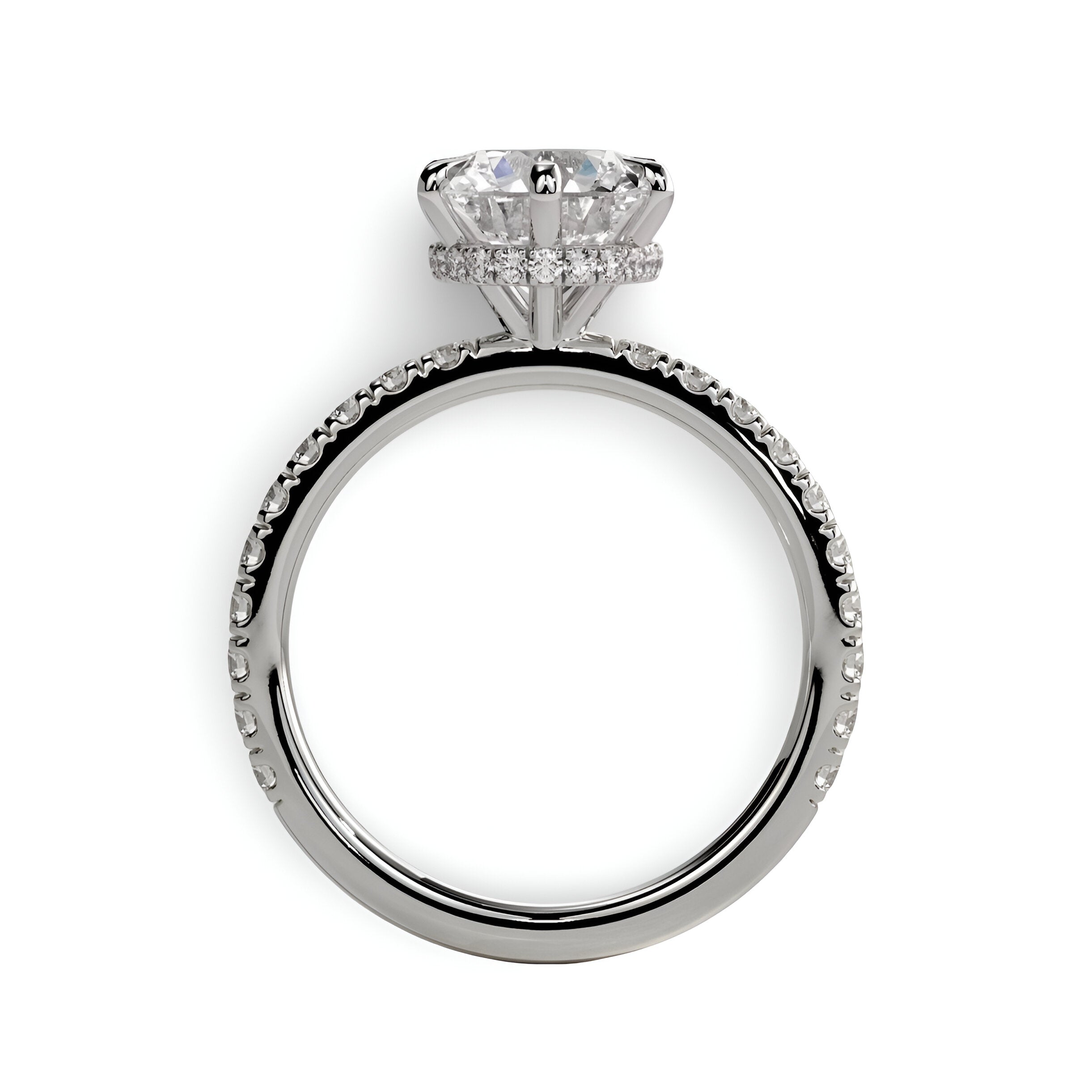 2.0 Ct Round Brilliant Moissanite Ring – 5 Eagle Claw Prongs with Hidden Halo & Pavé Band | Sterling Silver & 9–14K White Gold