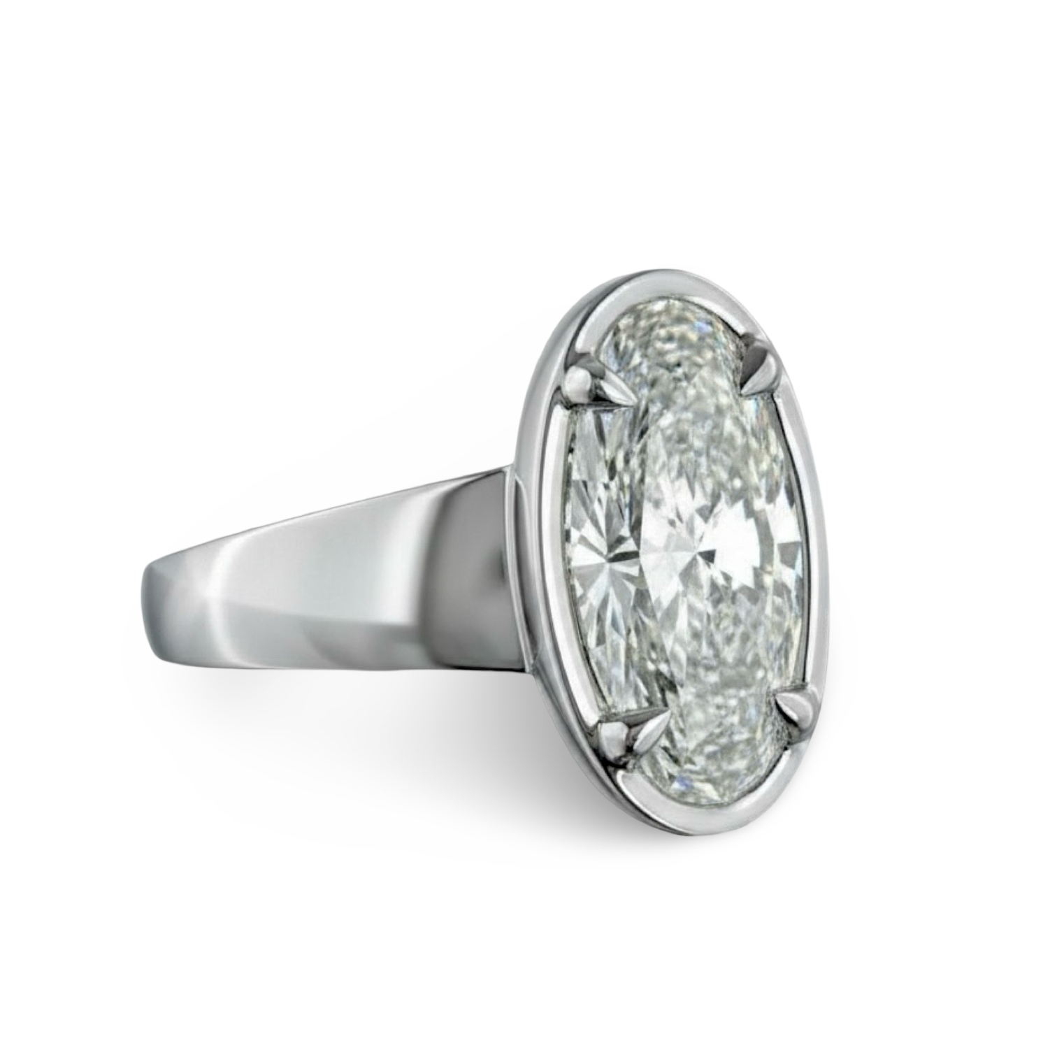 4.0ct Elongated Oval (Marquise-Style) Solitaire Ring - Sterling Silver & White Gold