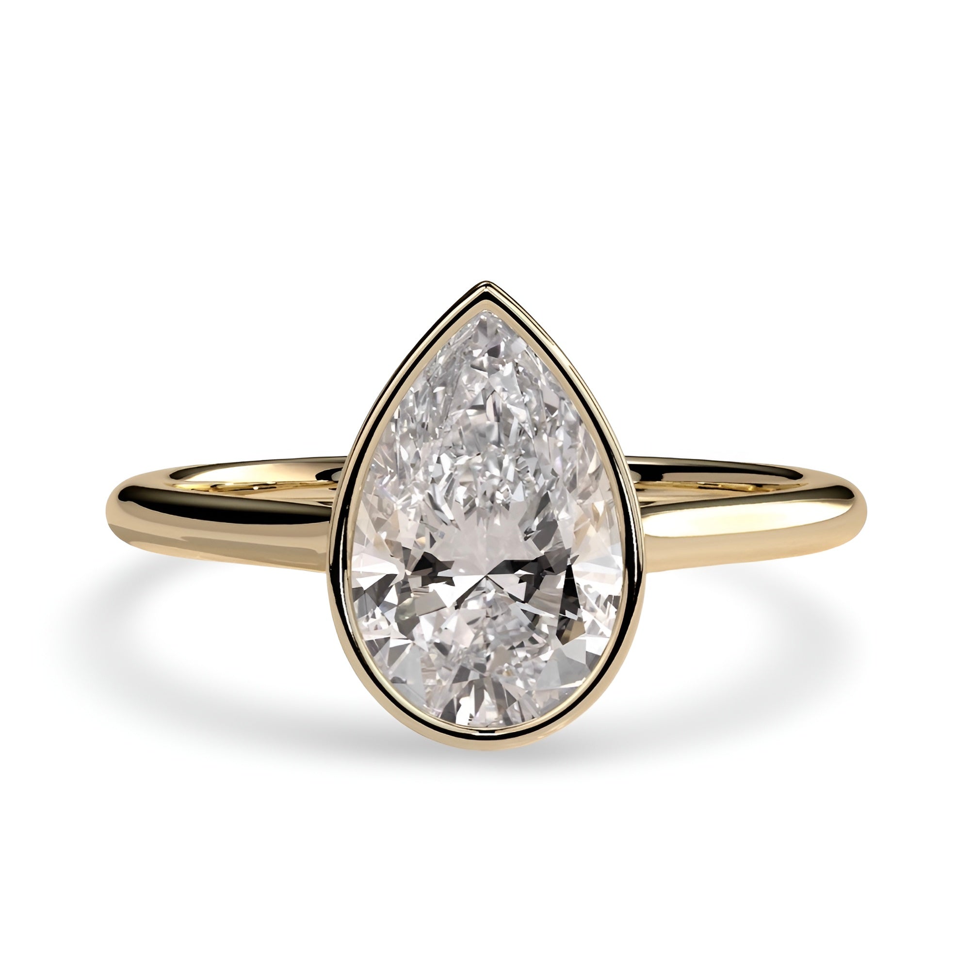 2.0ct Pear Cut Bezel Set Engagement Ring – 9K / 14K / 18K Yellow Gold