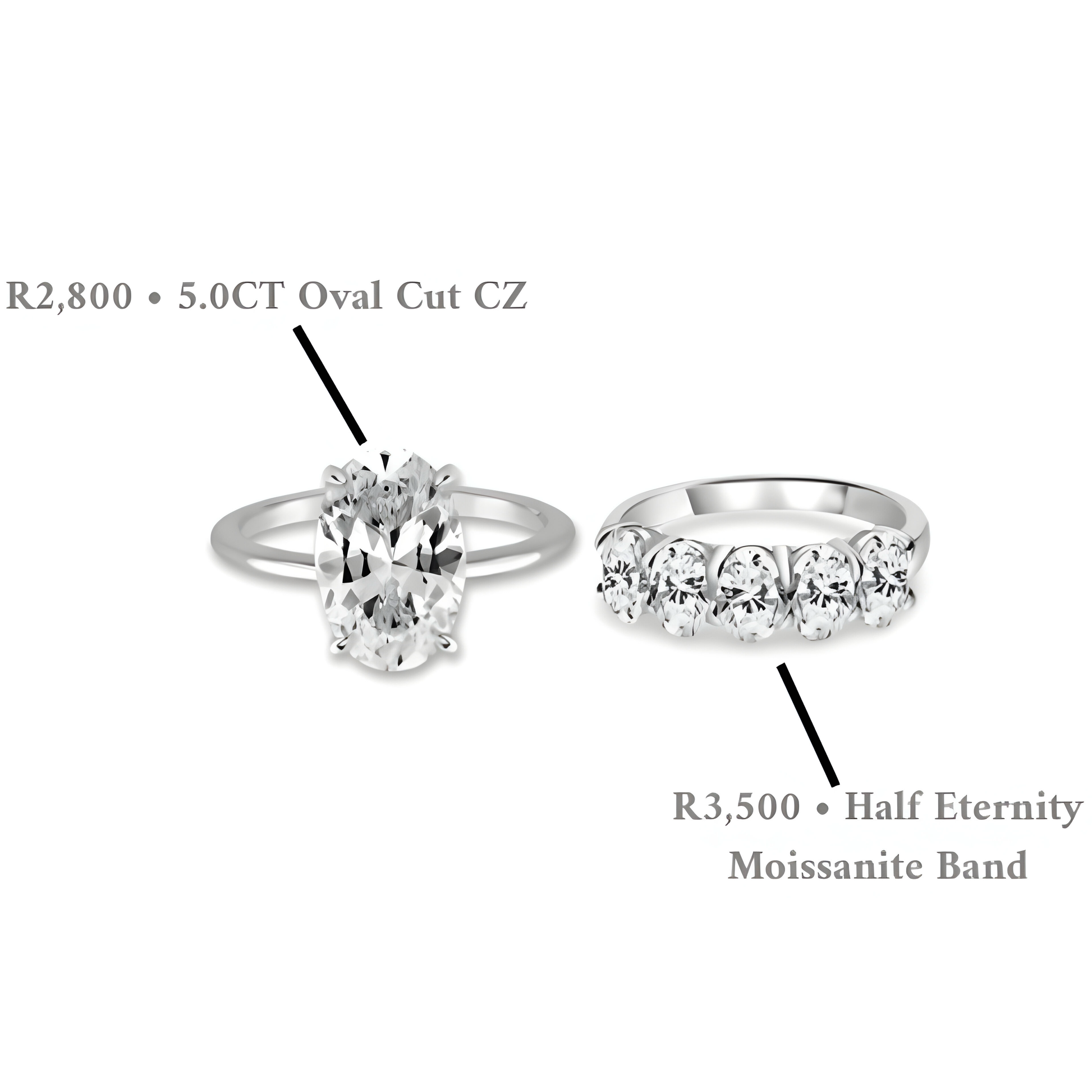 The Eternal Oval Set – 5.0CT Solitaire & Half Eternity Band MG ESSENCE
