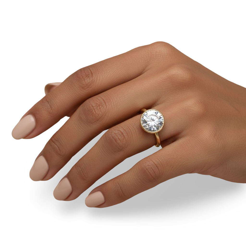 3.0ct Round Brilliant Bezel-Set Ring - Yellow Gold