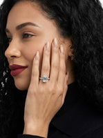 3CT Emerald Cut Hidden Halo Pavé Engagement Ring | Sterling Silver, 9K & 14K Solid White Gold