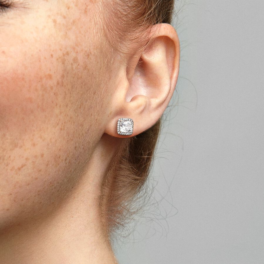 Square Sparkle Halo Stud Earrings - MG ESSENCE