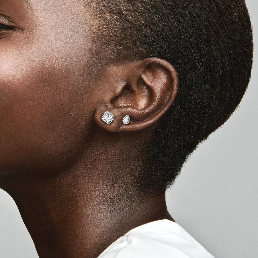 Square Sparkle Halo Stud Earrings - MG ESSENCE