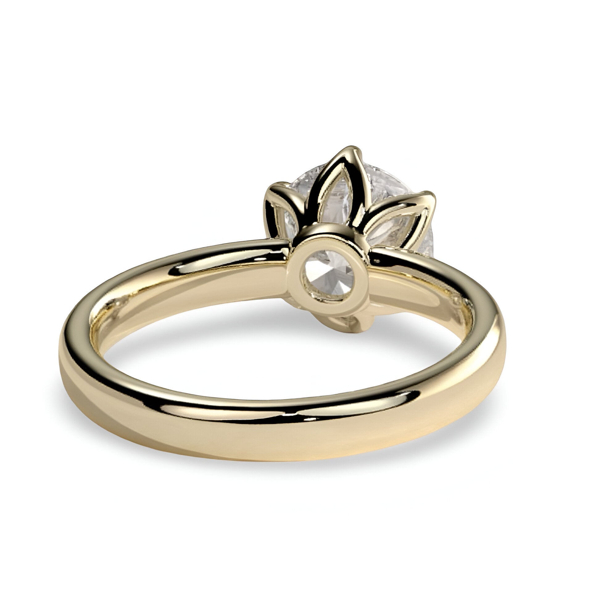 4.0ct Round Brilliant Solitaire with Petal-Style Six-Prong Setting – 9–18K Yellow Gold