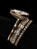4.0CT Pear-Cut Moissanite · Hidden Halo Bezel Solitaire · Double Pavé Bridal Stack · Yellow Gold