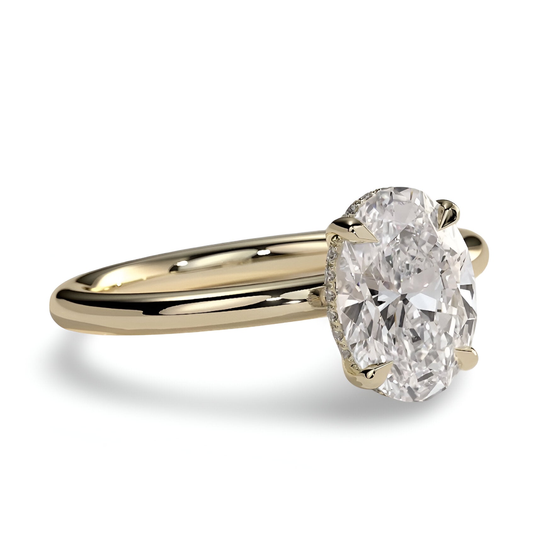 2.0ct Oval-Cut Hidden Halo Solitaire Ring
Four-Claw Setting · Solid Yellow Gold (9–18k)