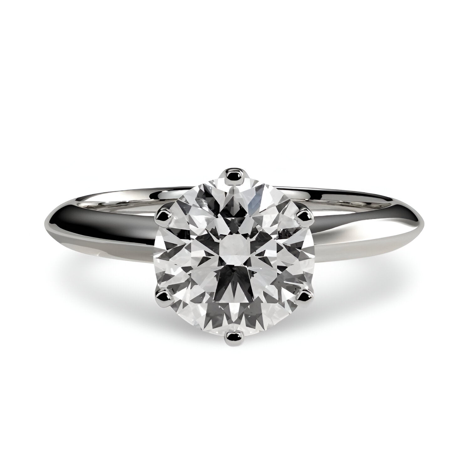 2.0ct Premium Round Brilliant Solitaire • 6-Claw Tiffany Setting — Sterling Silver & White Gold