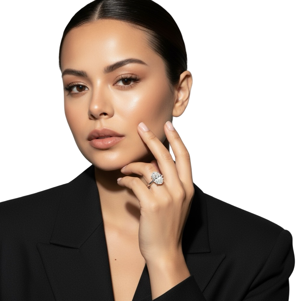 MG Celesté™️ 3.0ct Oval Hidden Halo Cathedral (925 Silver, 9ct & 14ct White Gold)