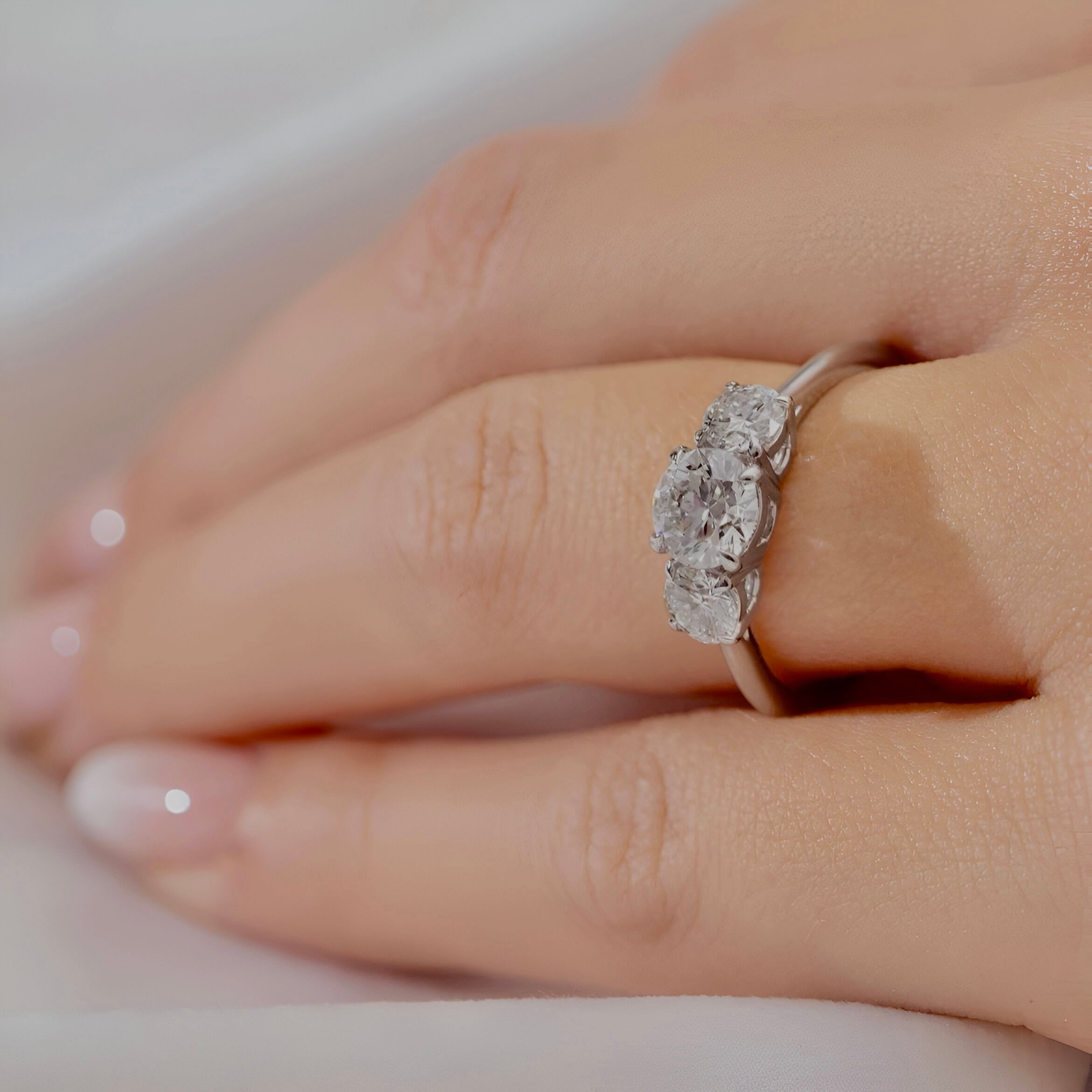 Three Stone Solitaire Silver Ring