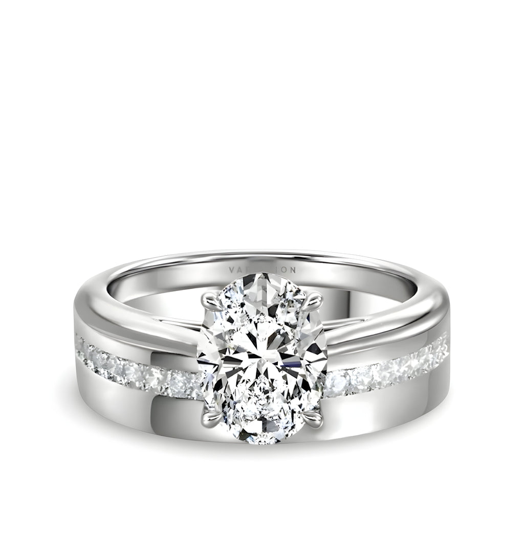 3.0CT OVAL CUT W/ SILVER BAND & CHANNEL SET STONES - MG ESSENCE