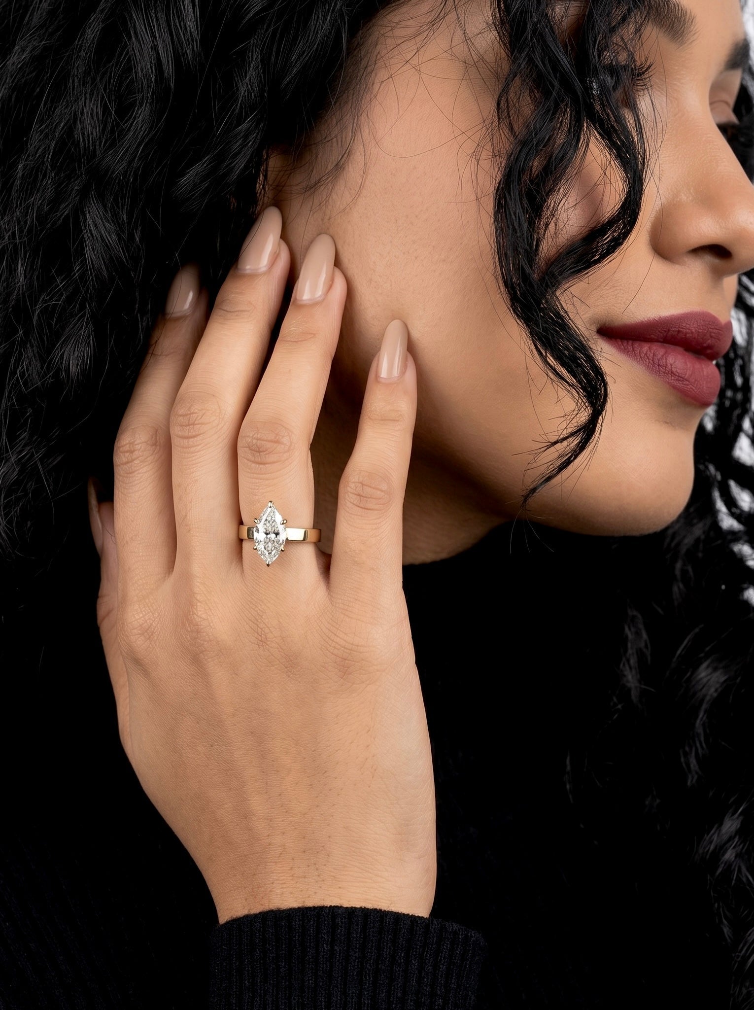2.0ct Marquise Cut Hidden Halo Solitaire Ring – 4mm Band