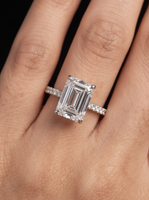 3CT Emerald Cut Hidden Halo Pavé Engagement Ring | Sterling Silver, 9K & 14K Solid White Gold