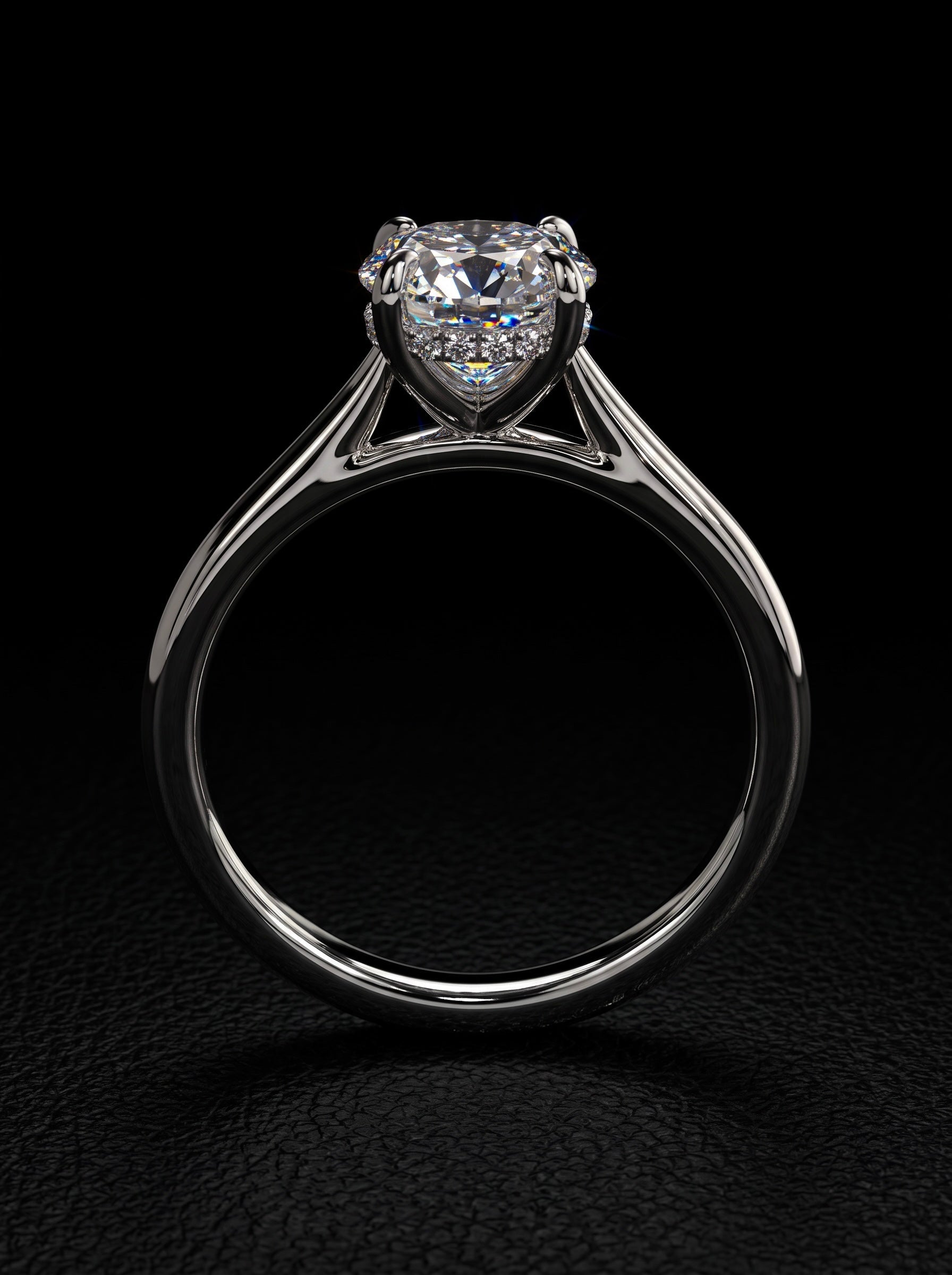 3.0ct Oval Moissanite Solitaire | Hidden Halo & Cathedral Setting
