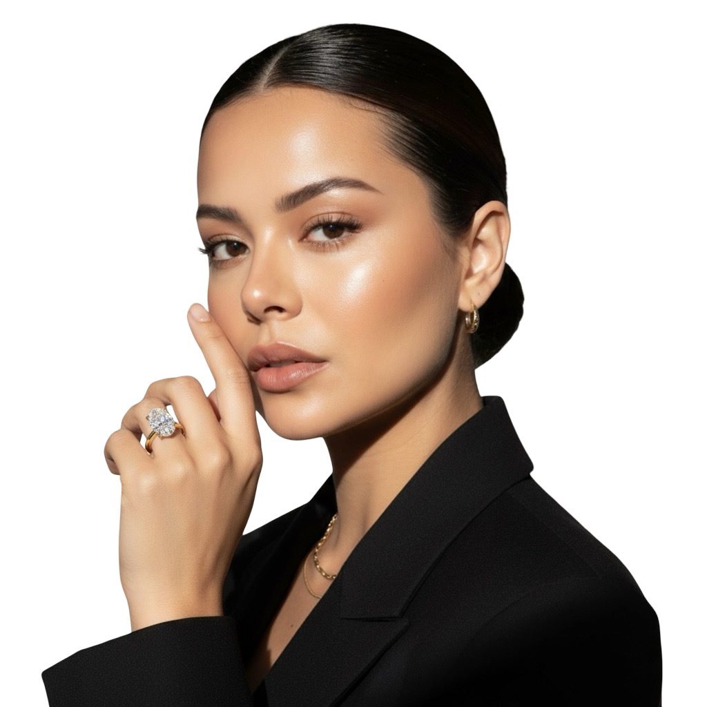 MG Celesté™️ 3.0ct Oval Hidden Halo Cathedral (9ct & 14ct Yellow Gold)