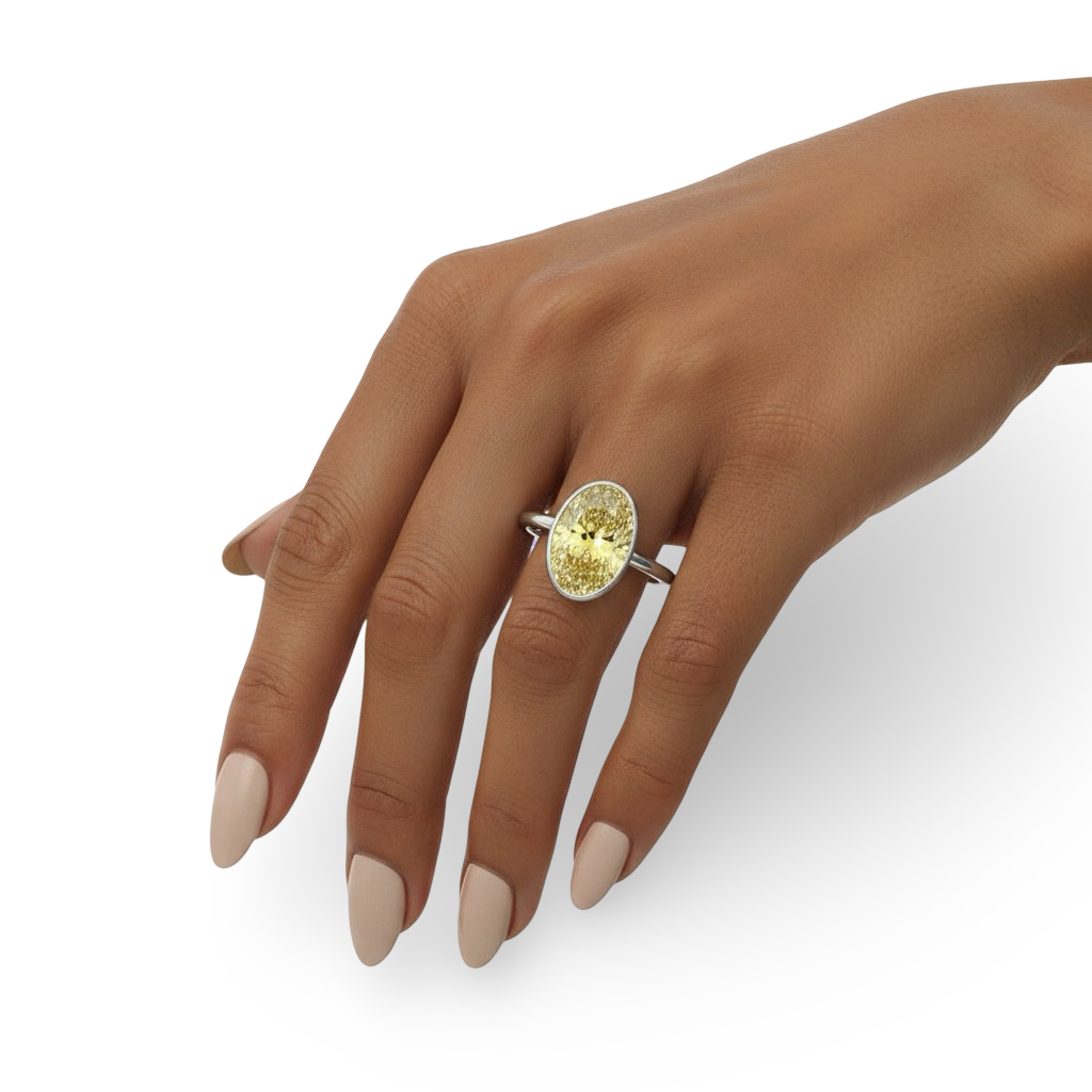 3.0ct Oval-Cut Yellow Bezel-Set Ring | Sterling Silver & 9K / 14K White Gold