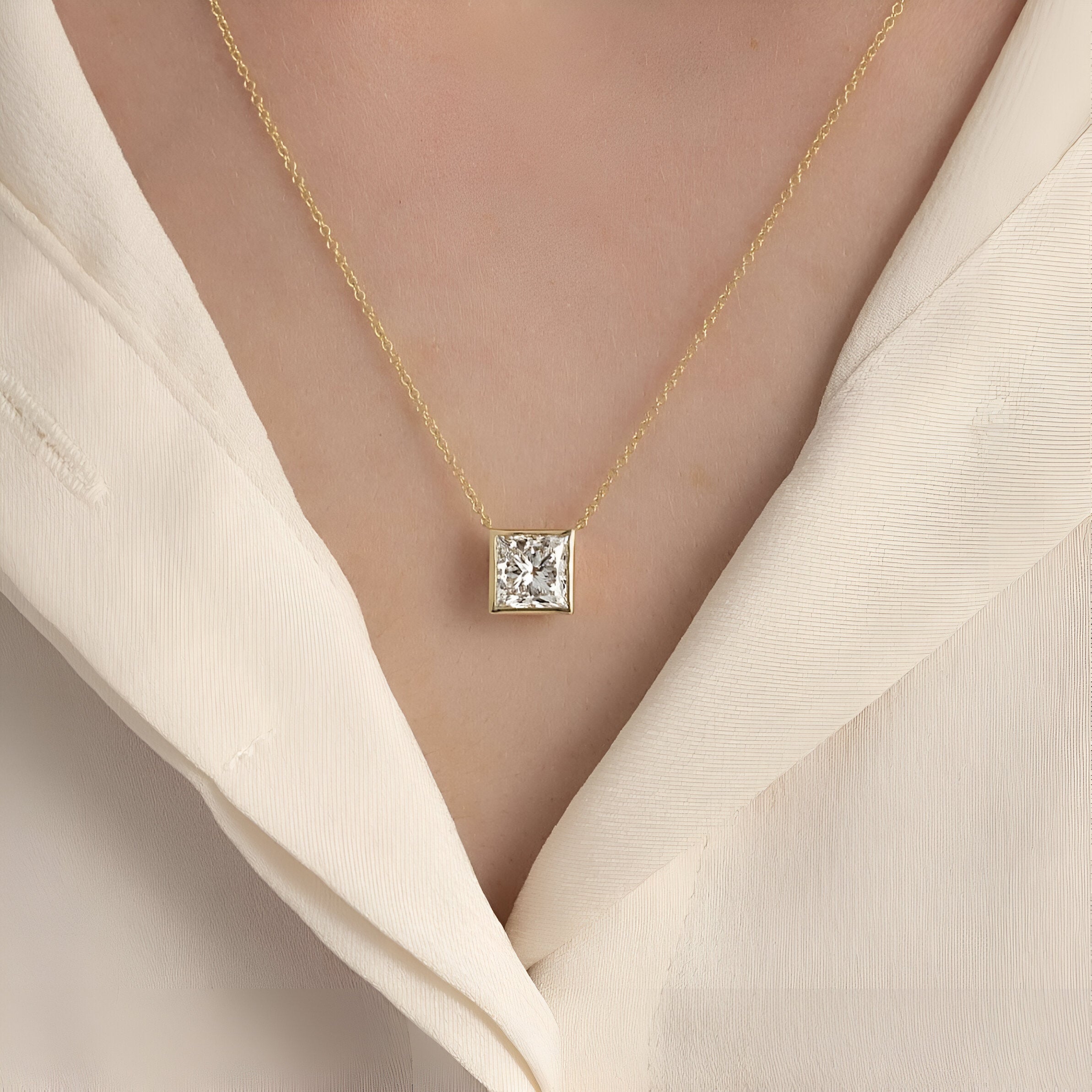 Gold Cushion Cut Necklace