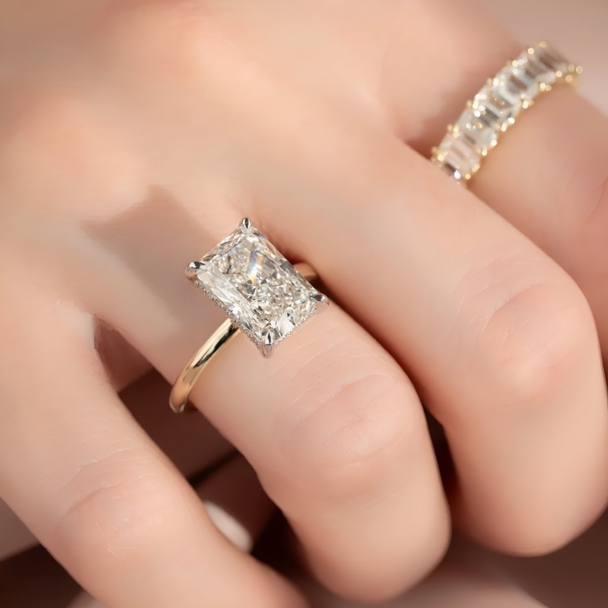 3.0CT Radiant Cut W/ Hidden Halo Ring MG ESSENCE