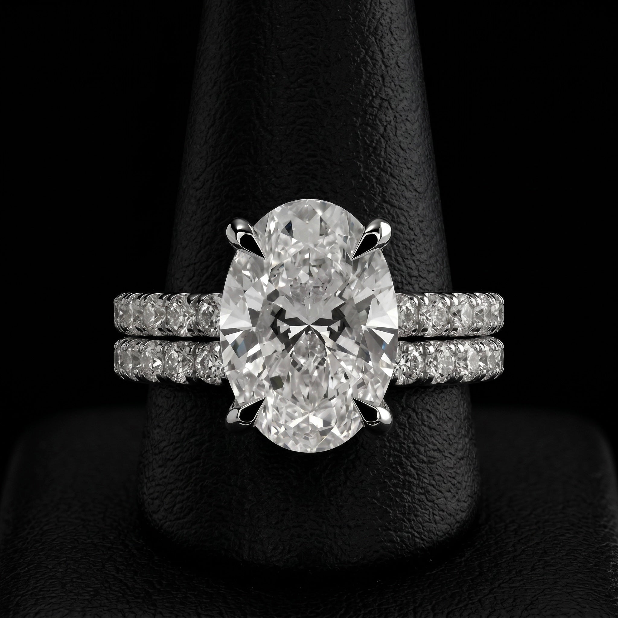 2.0CT Oval Cut Hidden Halo Pavé Engagement Ring - Sterling Silver & 9-14K White Gold