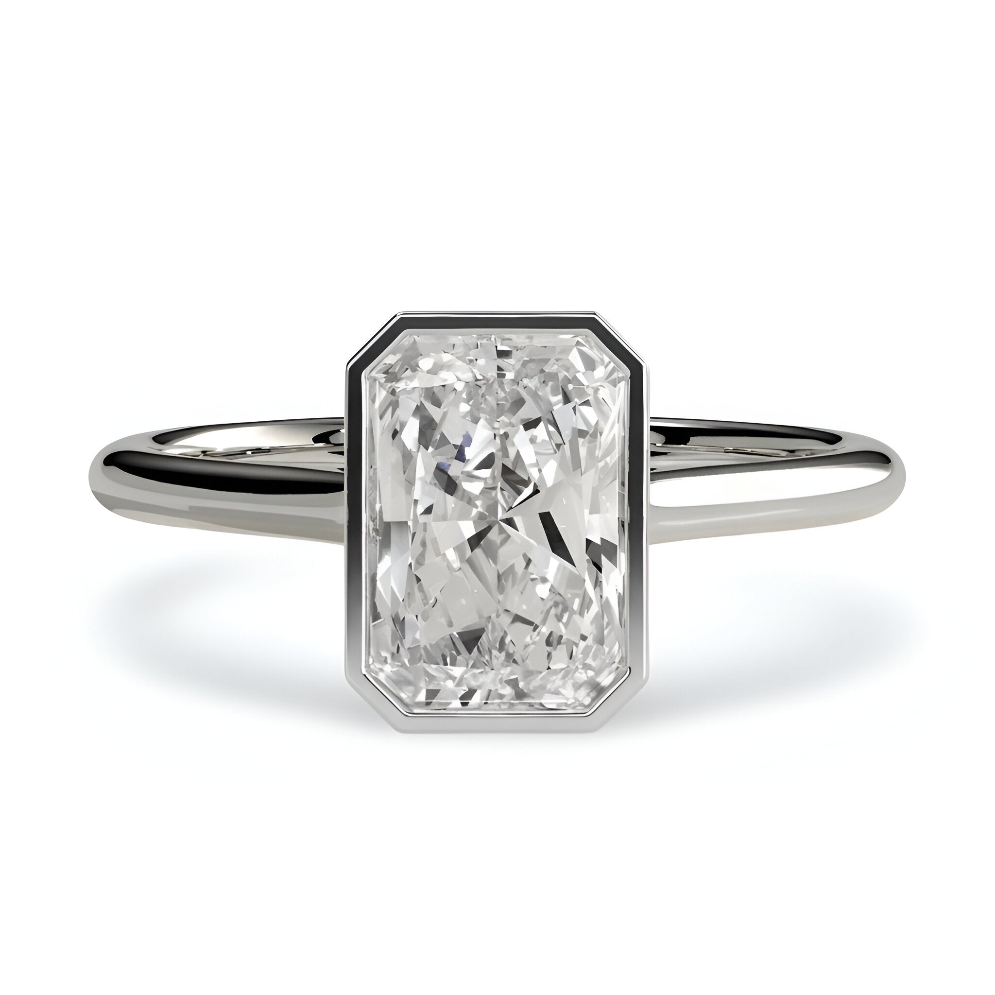 3.0ct Radiant Bezel Ring | Silver / 9-14K White Gold
