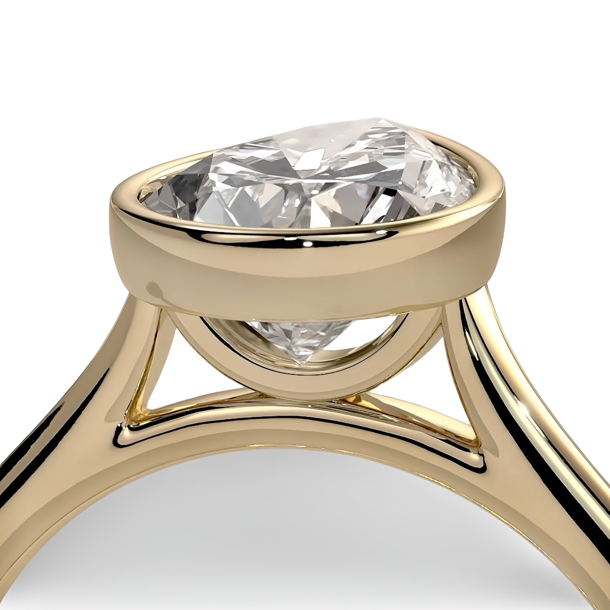 2.0ct Pear Cut Bezel Set Engagement Ring – 9K / 14K / 18K Yellow Gold