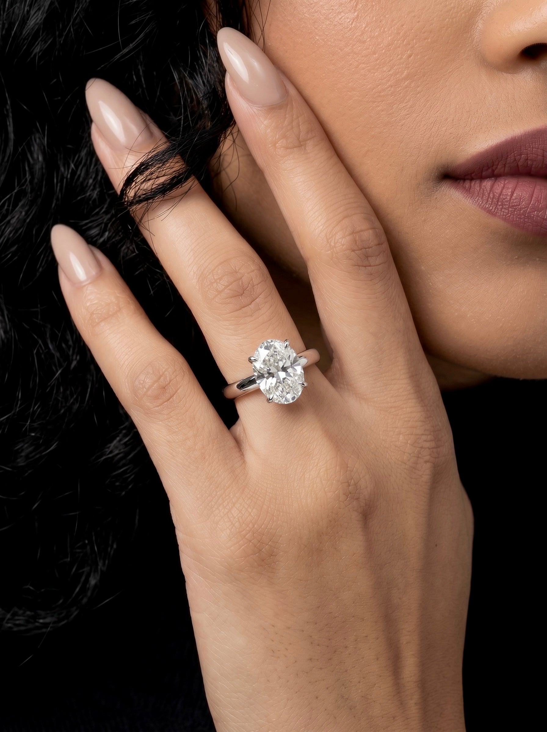 3.0ct Oval Cut Hidden Halo Solitaire – Sterling Silver & White Gold Edition