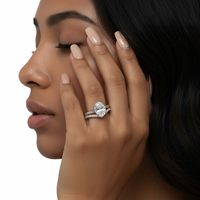 Oval Solitaire & V-Shaped Pavé Band Ring Set