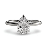 2.0ct Pear Cut Solitaire Ring with Hidden Halo – 5-Claw Setting | Sterling Silver & 9–14k White Gold