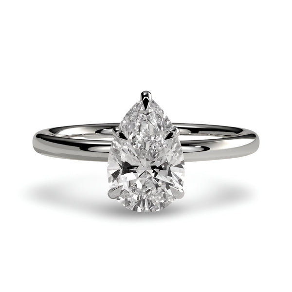 2.0ct Pear Cut Solitaire Ring with Hidden Halo – 5-Claw Setting | Sterling Silver & 9–14k White Gold