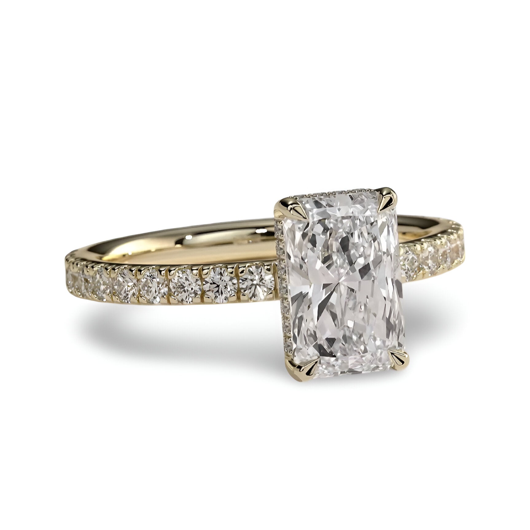 3.0CT Radiant Cut Hidden Halo Pavé Engagement Ring