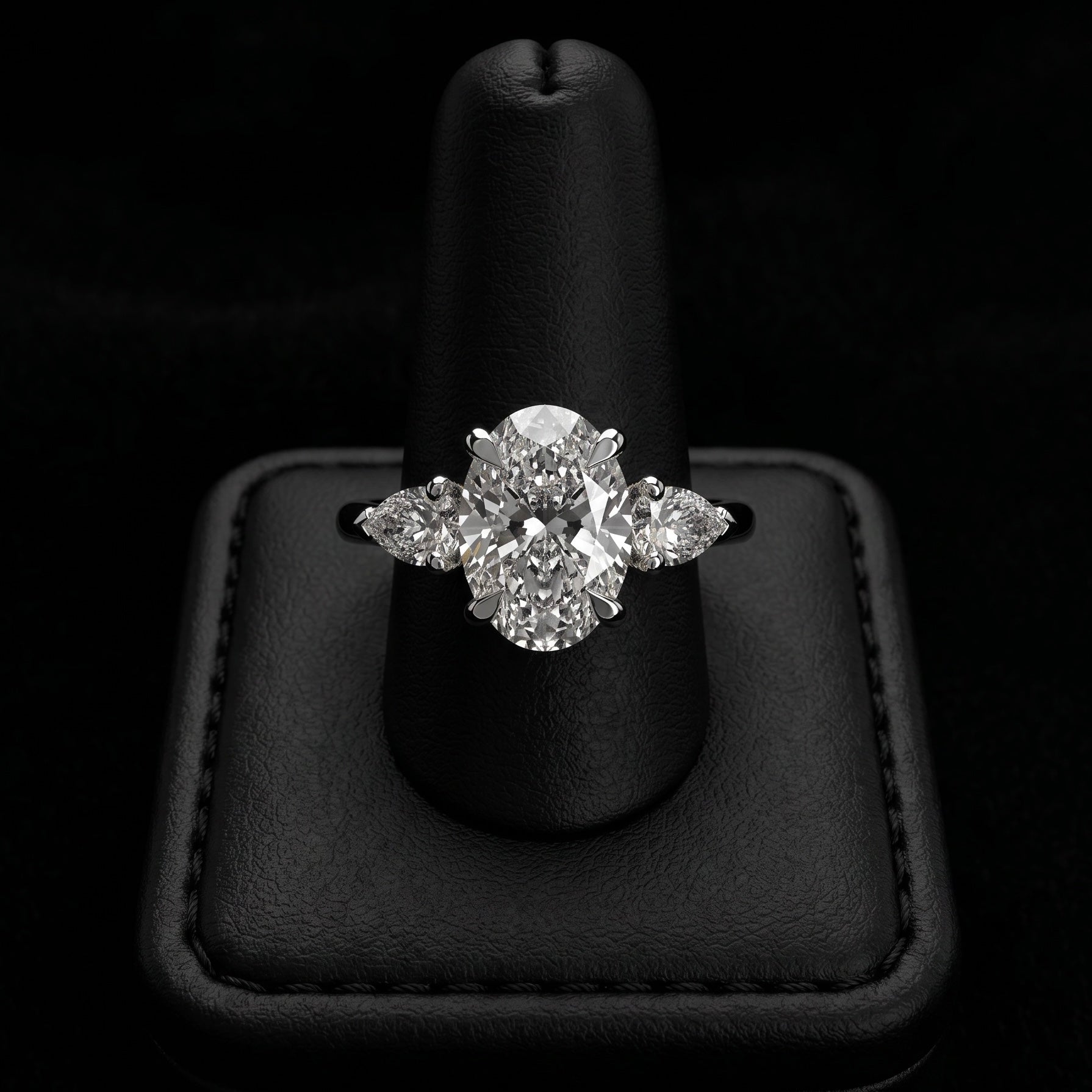 MG AURELIA™️ 3-Stone Oval Cut Ring with Pear Side Stones - Sterling Silver & White Gold
