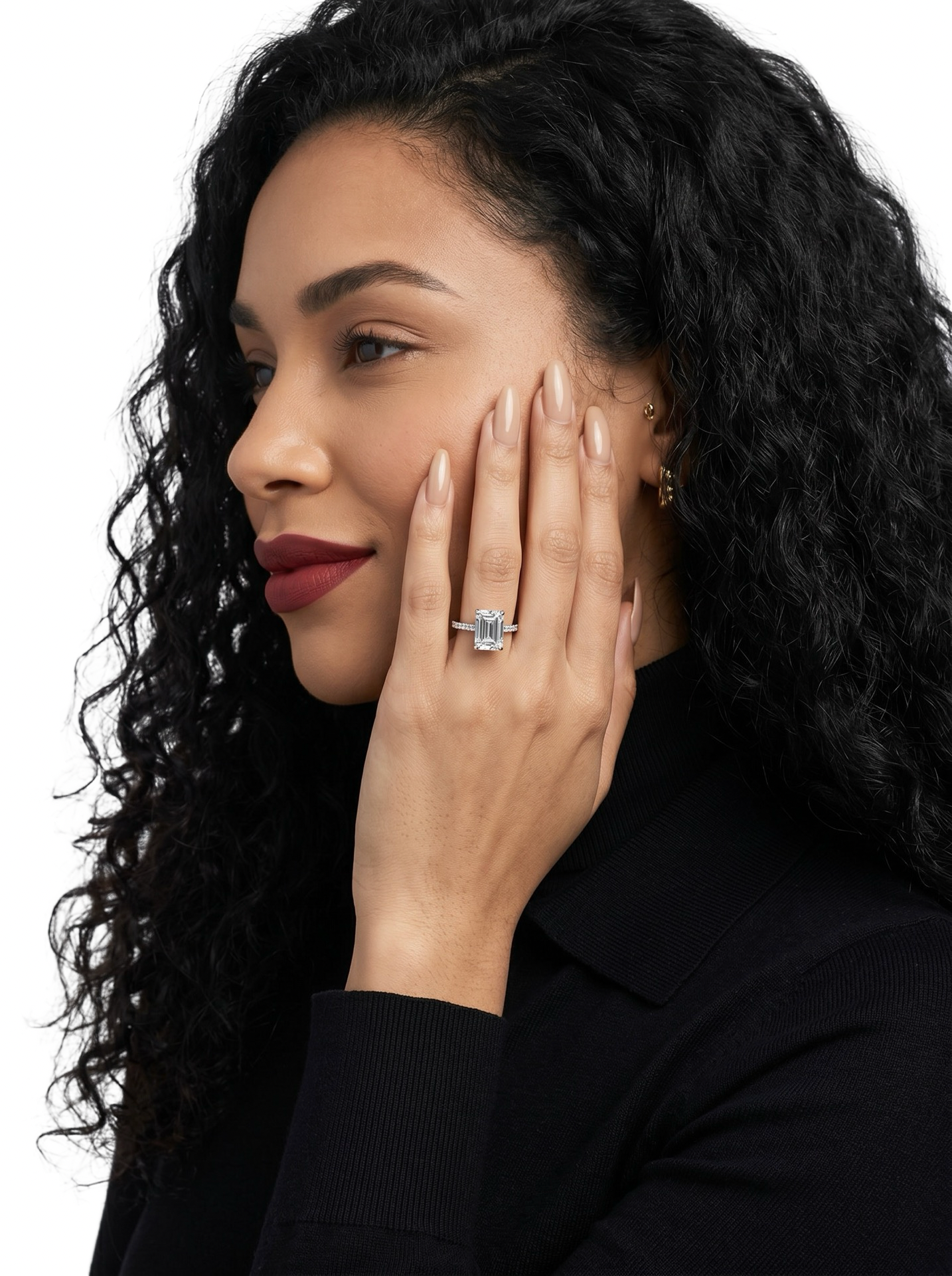 3CT Emerald Cut Hidden Halo Pavé Engagement Ring | Sterling Silver, 9K & 14K Solid White Gold