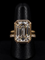 10.0CT Emerald-Cut Moissanite · Bezel Setting · Hidden Halo · Solid Gold