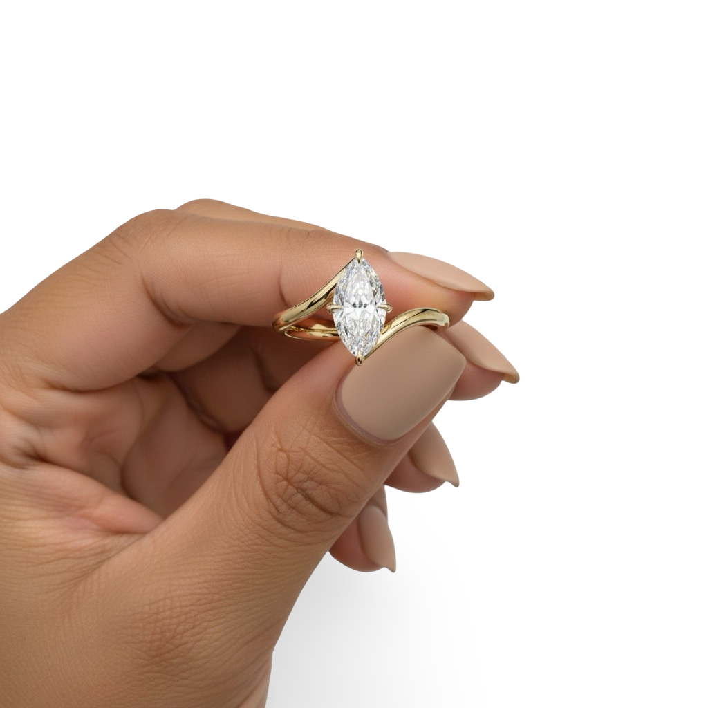 Marquise Cut Bypass Solitaire Ring - 9-18K Yellow Gold