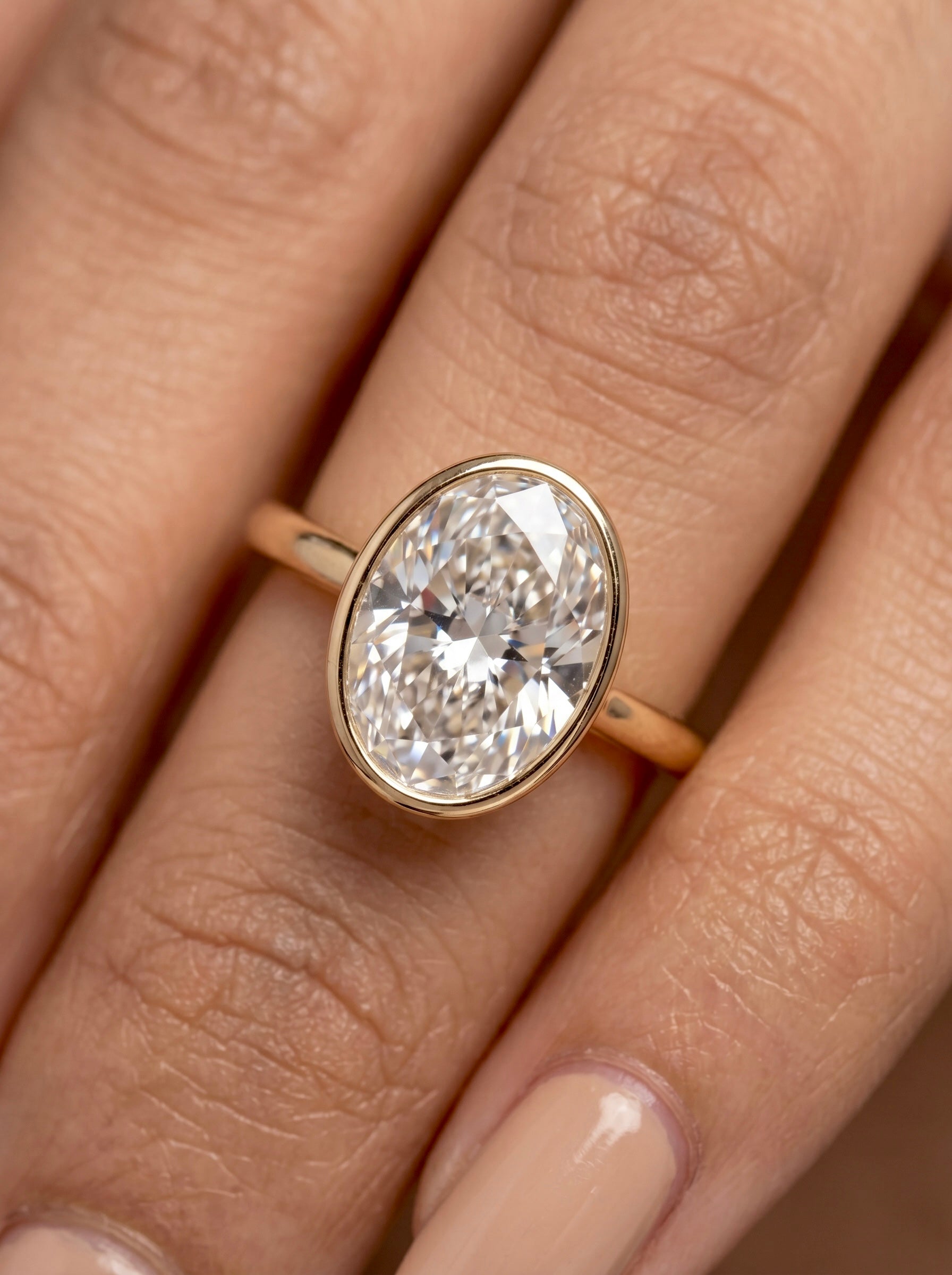 2.0 Ct Oval Bezel Ring with Petal Gallery – 9–18K Yellow Gold