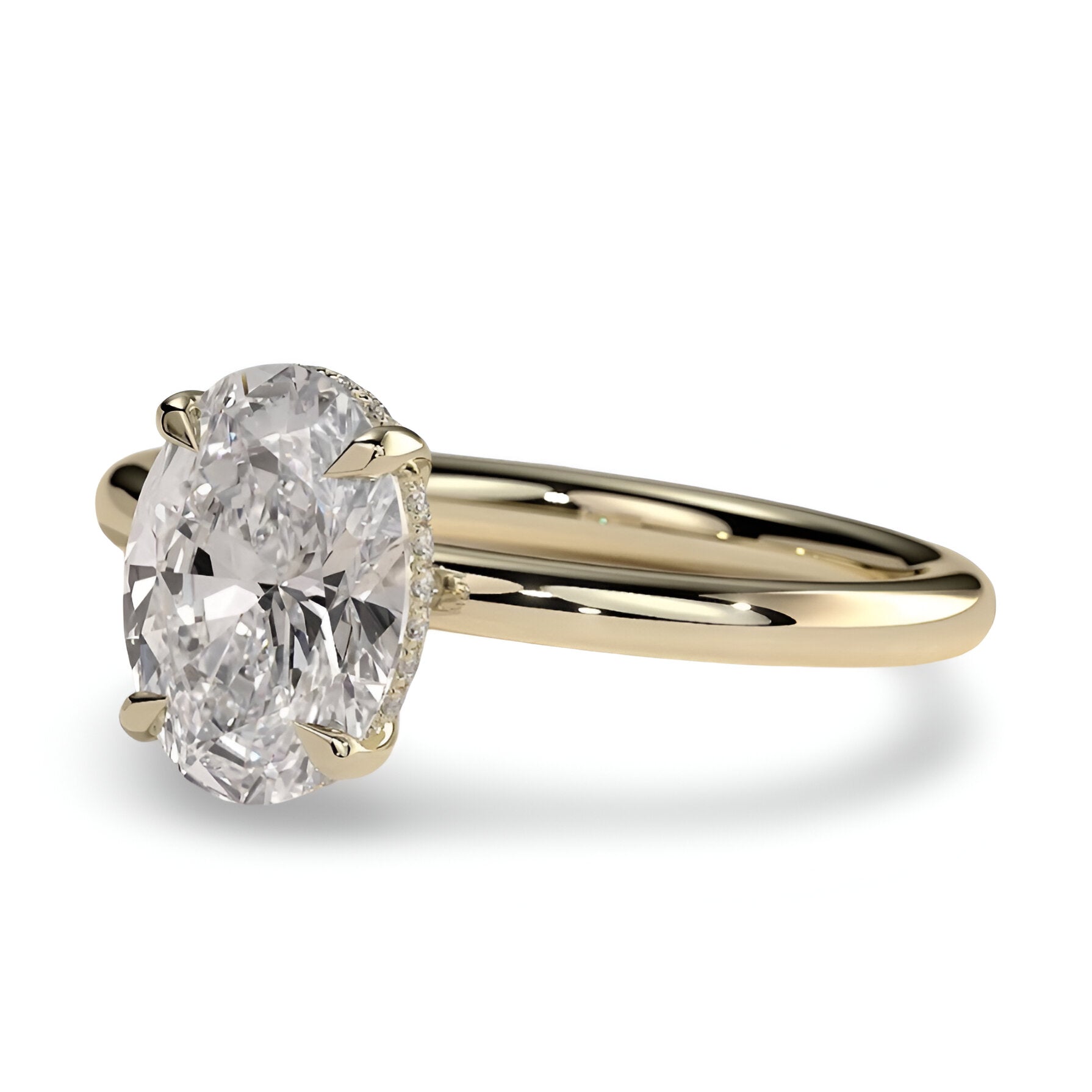 2.0ct Oval-Cut Hidden Halo Solitaire Ring
Four-Claw Setting · Solid Yellow Gold (9–18k)