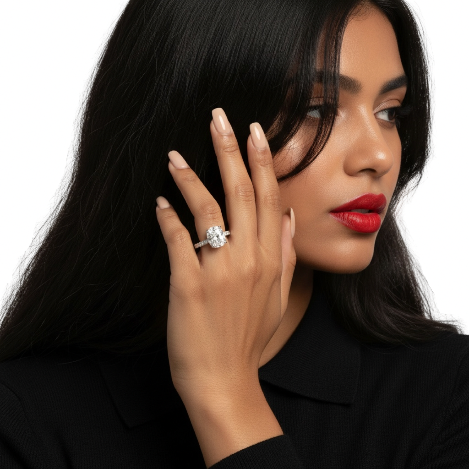 3.0CT Cushion Cut Hidden Halo Pavé Solitaire Ring
3mm Pavé Band | White Gold
