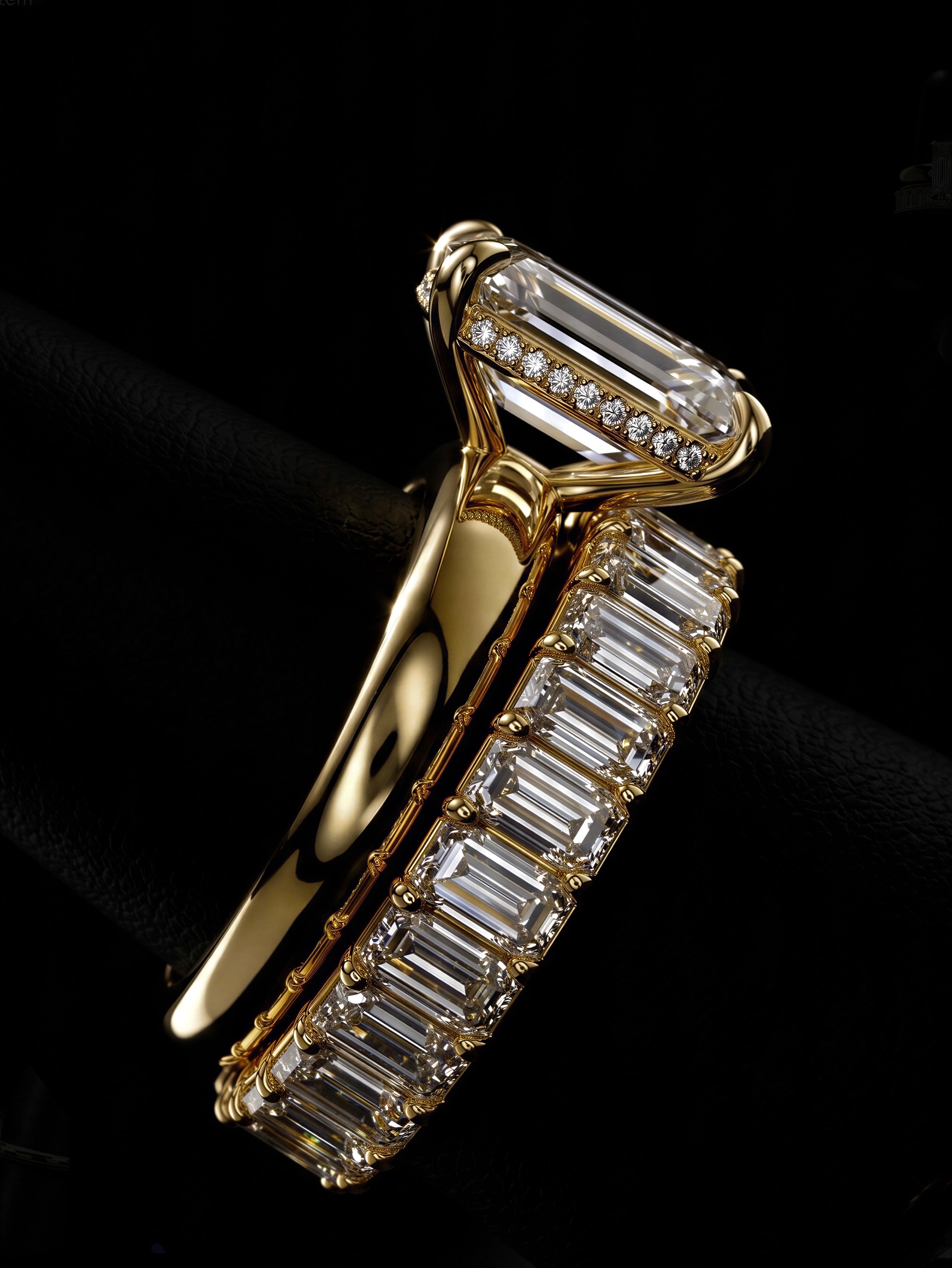 3.0CT Emerald-Cut Moissanite · Hidden Halo · 3.5mm Solitaire Band · Emerald-Cut Eternity Band · Solid Yellow Gold