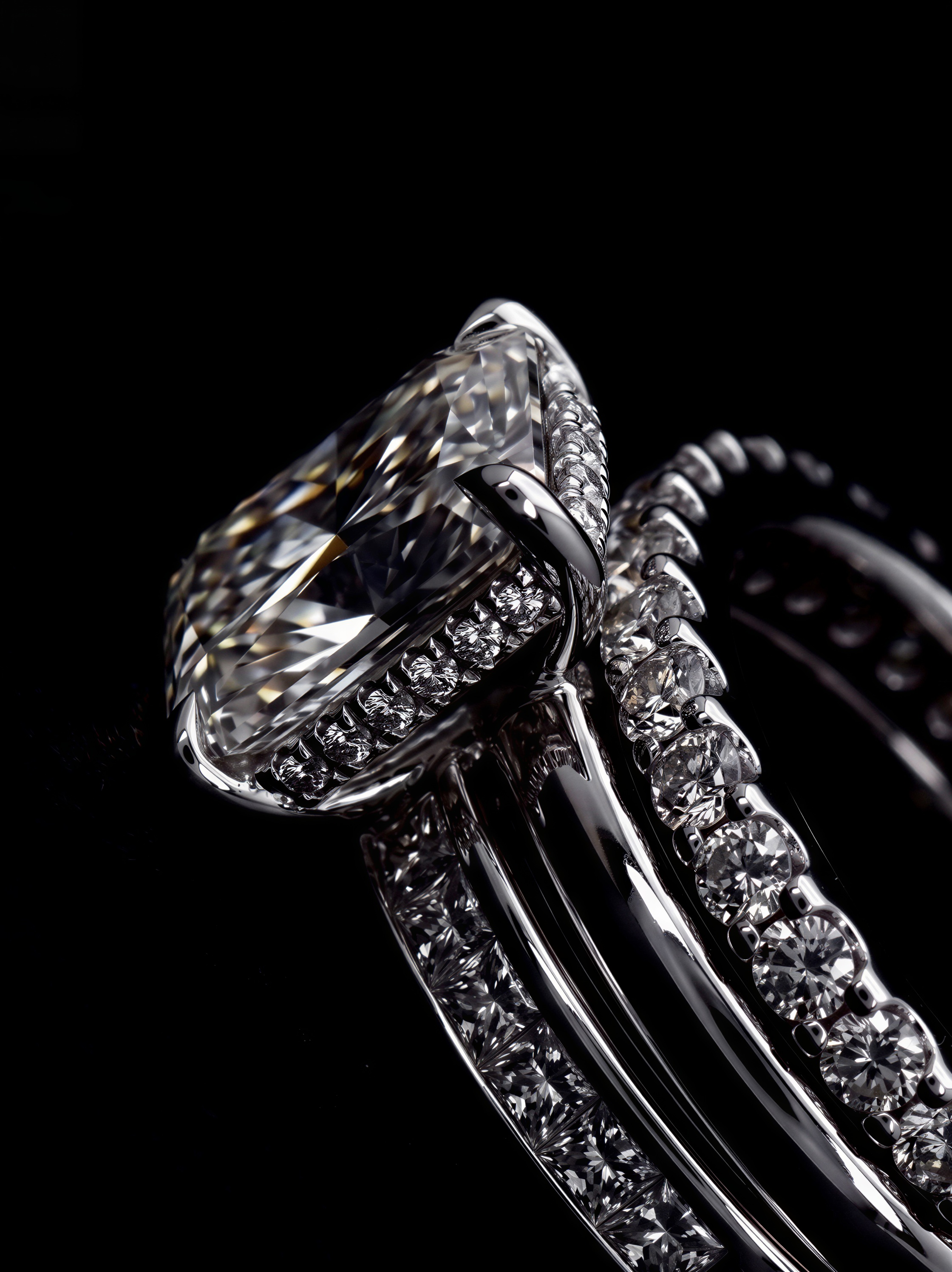 3.0CT Radiant-Cut Moissanite · Hidden Halo Solitaire · Pavé Band · Channel-Set Band